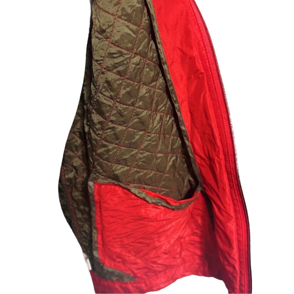 Debra deRoo 100% Silk Red Quilted Zip Jacket Cuffed Sleeves Pockets Size Large - Picture 7 of 11